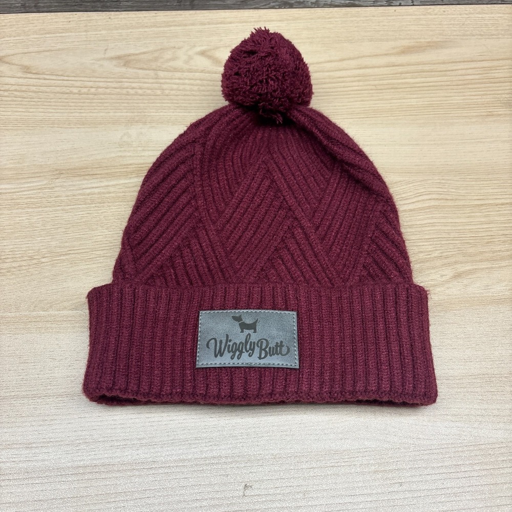 Wiggly‎ Butt Hat Beanie Womens One Size Maroon Knit Winter Dog Walking